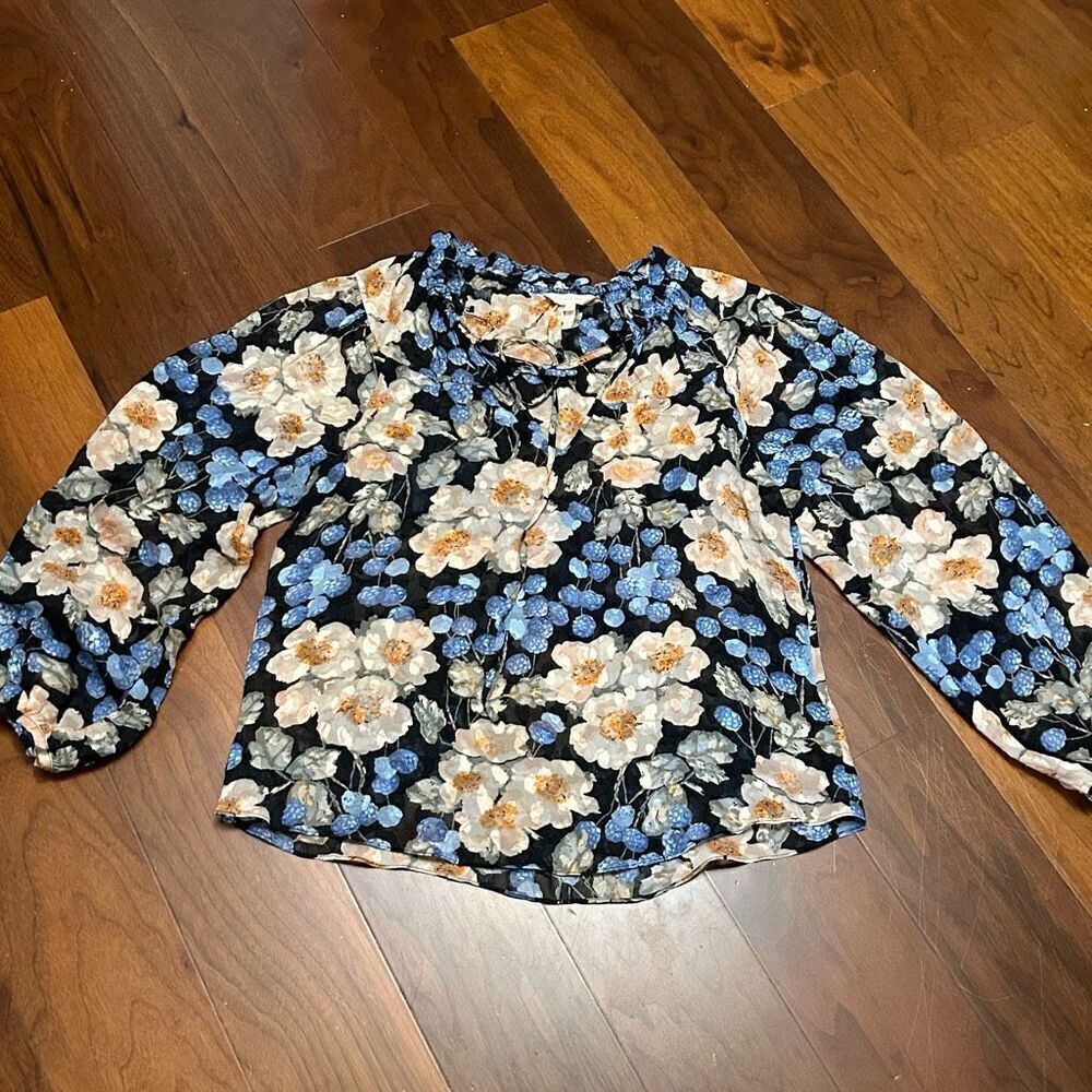 Rebecca Taylor women’s long sleeve‎ blush rose floral silk blend blouse size 8